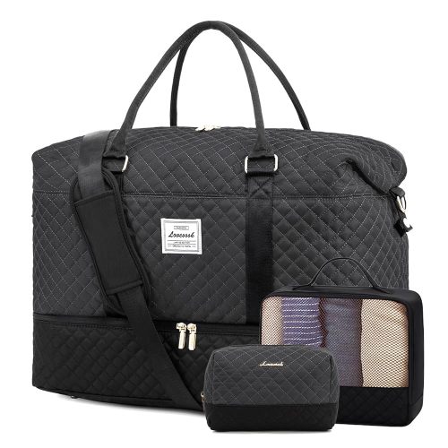 LOVEVOOK Travel Weekender Bag for Women, Carry on Overnight with Shoe Compartment, Travel Duffle Women, Yoga Gym Duffel with Wet Pocket, Hospital Bags for Labor and Delivery, 3 Pcs Set