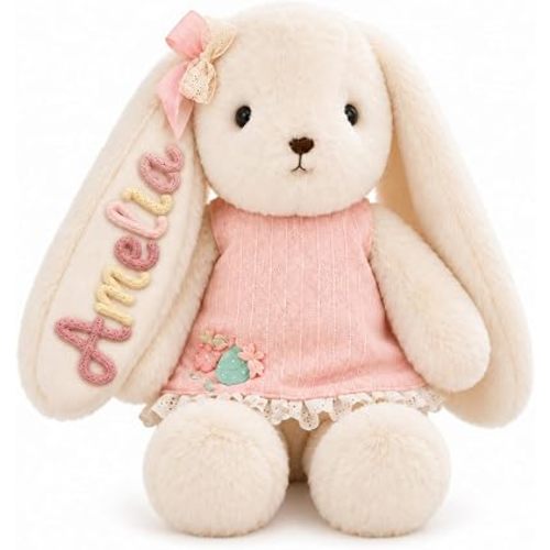 Personalized Rabbit Plush Toy, Custom Embroidered Bunny Doll