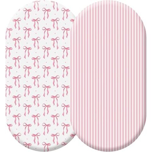 Oudain 2 Pack Pink Baby Bassinet Sheets Girls Bow Coquette 32'' x 16" Stretchable Soft Crib Sheets Cradle Bed Set Fitted Cover for Oval Rectangle Hourglass Mattress Infant Nursery Toddler Room Decor
