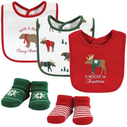 Baby Cotton Bib And Sock Set, Moose Be Christmas, One Size