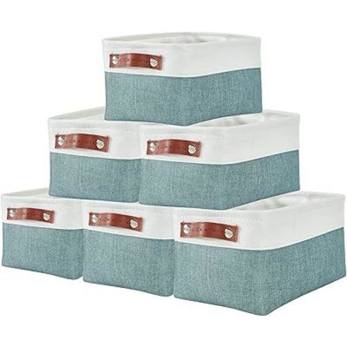 DECOMOMO Small Storage Basket, Closet Storage Bins, Baskets for Organizing Shelves (Teal & White, Small - 6 Pack)