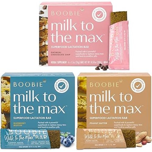 Boobie Bar Superfood Lactation Bars, Lactation Snacks for Breastfeeding to Increase Milk Supply, Fenugreek-Free, Gluten-Free, Dairy-Free, Vegan - Variety Pack (1.7 Ounce Bars, 18 Count)