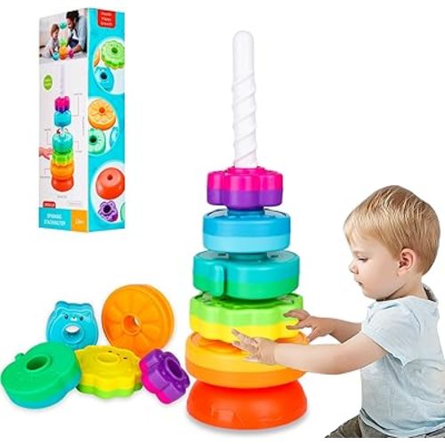 Spinning Stacking Toys for Babies 12+ Month Ring Stacker Stacking Toys for Toddlers 1-3 Montessori Toys,Educational Learning Sensory Toys for Kids Easter Christmas Birthday Present for Baby