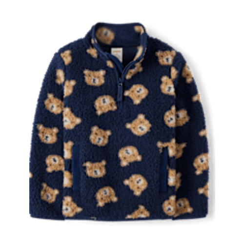 Boys Long Sleeve Bear Sherpa Half Zip Pullover - Little Essentials - BLUE | Gymboree