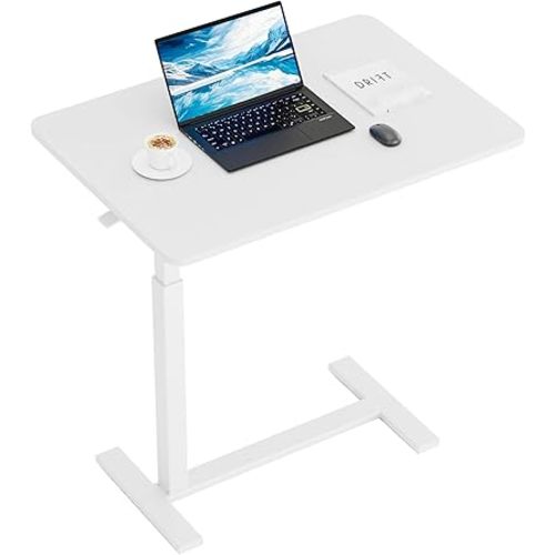 Sweetcrispy Overbed Bedside Table with Wheels, Adjustable Hospital & Home Use Bed Table, Rolling Laptop Table, Mobile Standing Desk, White