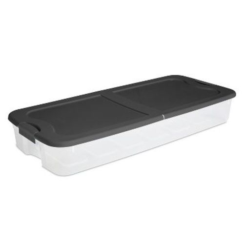 Sterilite 74qt Ultra Clear Under Bed Latch Box Clear Base Flat Gray Lid And Latches: Portable Storage, Stackable, Plastic
