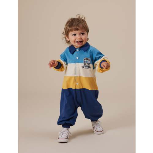 Panelled Rugby Romper in Blue & Golden | Nostalgic Kids Rompers - Goldie + Ace