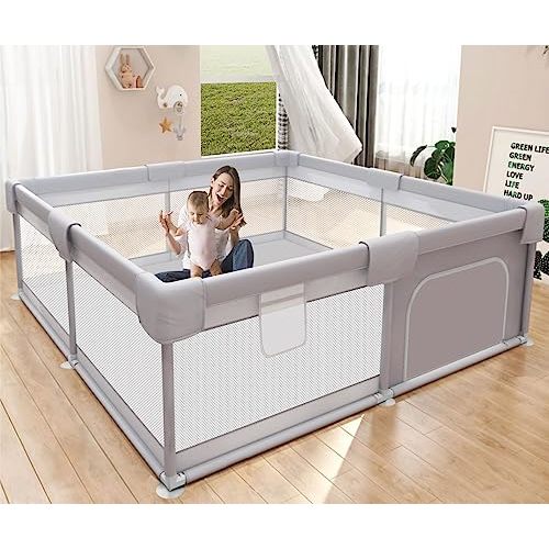 Hiaksedt Baby Playpen 50x50 Inch, Play Pens for Babies and Toddlers Baby Fence Baby Play Yards for Indoor & Outdoor with Breathable Mesh Anti-Fall Playpen