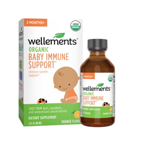 Wellements Organic Baby Immune Support Syrup, Vitamin C & Zinc for Babies & Toddlers 2 Months+, USDA Certified Organic, FREE from Dyes, Parabens & Top 9 Most Common Allergens, Orange Flavor, 2 fl Oz