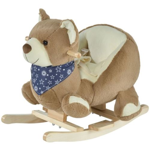 Qaba Kids Ride-on Rocking Horse Toy Bear Style Rocker With Fun Music & Soft Plush Fabric For Children 18-36 Months