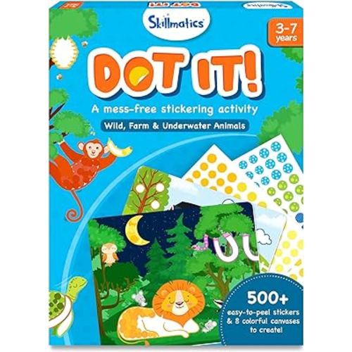 Skillmatics Art Activity - Dot It Animals, No Mess Sticker Art for Kids, Craft Kits, DIY Activity, Gifts for Boys & Girls Ages 3, 4, 5, 6, 7, Travel Toys for Toddlers