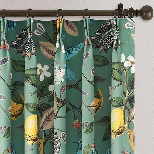 Vintage Boho Floral Pinch Pleated Curtains 84 Inch for Living Room Sage Green Lemon Hummingbird Patterned French Country Drapes for Bedroom Botanical Woodland Jungle Blackout Drapes 2 Panels