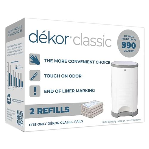 Diaper Dekor Classic Diaper Pail Refills | 2 Count | Most Economical Refill System | Quick & Easy to Replace | No Preset Bag Size Use Only What You Need | Exclusive End-of-Liner Marking, Multicolor - 1 Count (Pack of 1)