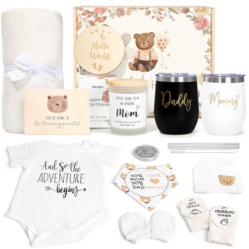 New Mom Gifts for Women, Luxury Pregnancy Gifts for New Parents Gender Reveal Gifts Set with Mom and Dad Tumbler Baby Essentials for First Time Moms, Expecting Parents to Be, Baby Shower…