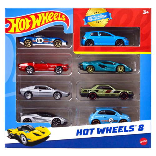 Hot Wheels Realistic Basic Toy Cars & Trucks Set for Kids, 8 Pack including 1 Exclusive Car, 1:64 Scale, Styles May Vary