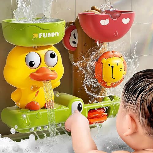 TXTLDB Toddler Bath Toys for Kids Water Toys with 3 Strong Suction Cups Interactive Baby Infant Toys Duck Lion Splash Bathtub & Shower Toys Ideal Gift for Fun in Bath Time (18M+)