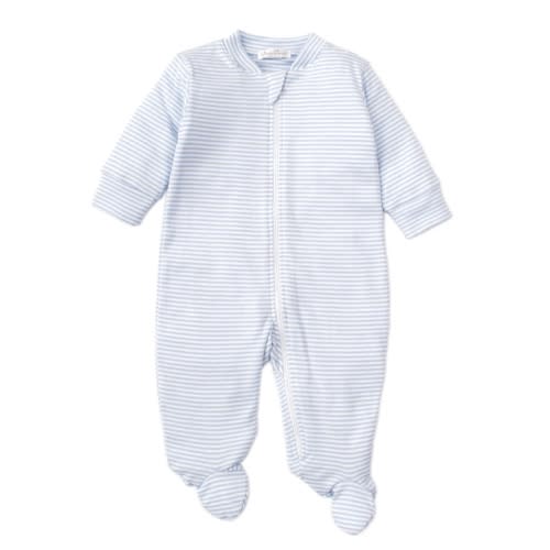 Simple Stripes Blue Pajama Zip Footie- 0-3 Months