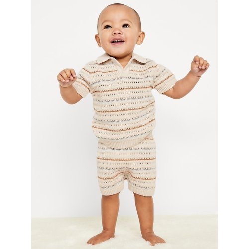 Sweater-Knit Collared Top and Shorts Set for Baby