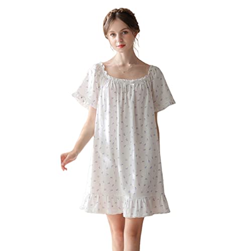 COSOSA Women's Cotton Nightgowns Vintage Lightweight Gown Sets Short Sleeve Princess Nightdress