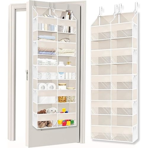 Over the Door Organizer 5 Tiers,Extra Large Behind Door Storage of 10 Compartments,80 lbs Weight Capacity Over the Door Storage, Door Hanging Organizer for Closet, Diaper Organizer, Toy Storage, Beige