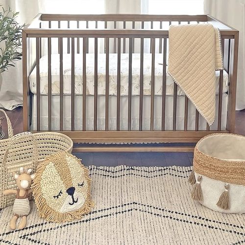 Crane Baby Safari Nursery Decor Crib Sheet, 100% Cotton Fitted Sheet for Standard Mattress 28in X 52in, Breathable Toddler Bed Sheet for Boys and Girls