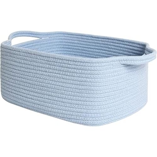 MEGASKET Blue Woven Basket, 13.5” x 10” x 6” Blue Empty Gift Basket to Fill, Decorative Cotton Rope Storage Bin for Organizing, Cute Baby Nursery Organizer, Rectangle Dog Toy Bin, Room Decor