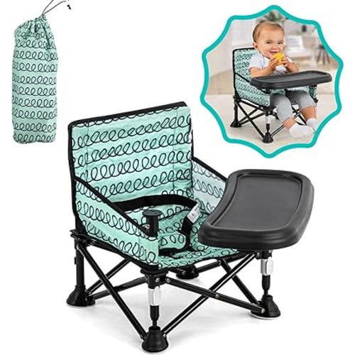 Baby Beach Chair, Babies Booster Seat for Kitchen Chair with Tray,Indoor/Outdoor Use (Green)