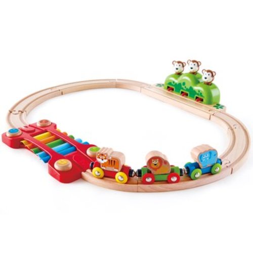 Hape: Music & Monkeys Railway - 19 pc Wooden Train Set, Jungle-Themed Musical Toy, Xylophone Melody Track, Brightly Colored, Toddlers & Kids 18 Mo+