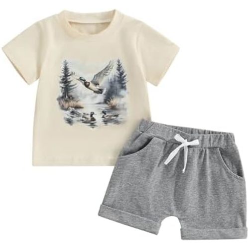 WZTYYDS Toddler Boys Summer Outfits Animal Print Short Sleeve T-Shirt and Elastic Shorts for 2 Piece Vacation Clothes Set
