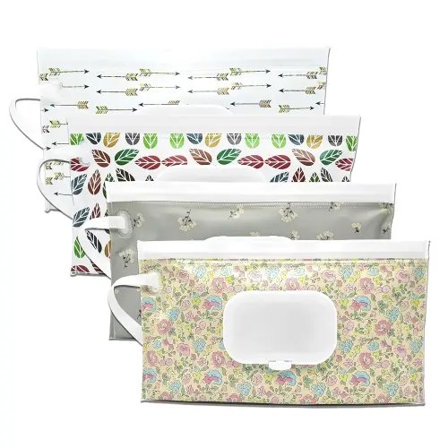 4 Packs Baby Wipes Dispenser,Portable Refillable Wipe Holder with Hanging Loop, Wet Wipes Container,Reusable Travel Baby Wipes Pouch for Indoor & Outdoor Using