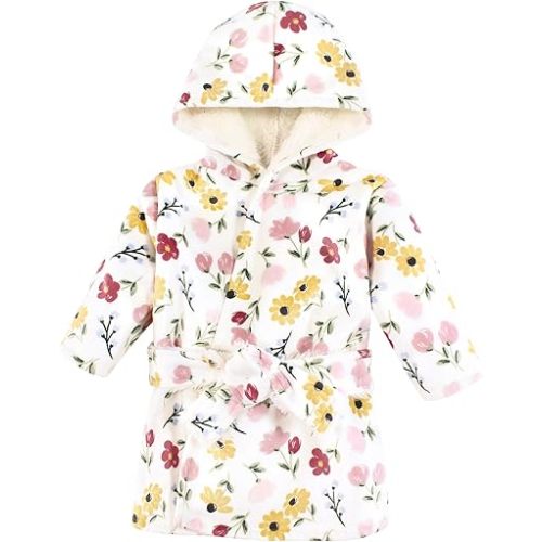 Hudson Baby Infant Girl Mink with Faux Fur Lining Pool and Beach Robe Cover-ups, Soft Painted Floral, 0-6 Months