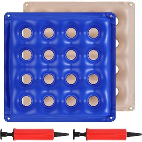 2-Pack Inflatable Seat Cushions, Pressure Relief Waffle Cushion, Ideal for Long Sitting, Office Chairs, Car Seats, Wheelchair Cushions, Comes with 2 Air Pumps, Portable and Comfortable