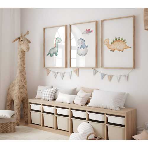 Pastel Dinosaur Nursery Wall Art Set of 3, Baby Dino Prints, Gender Neutral Kids Room Decor, Cute Dinosaur Posters, Dino Art Toddler