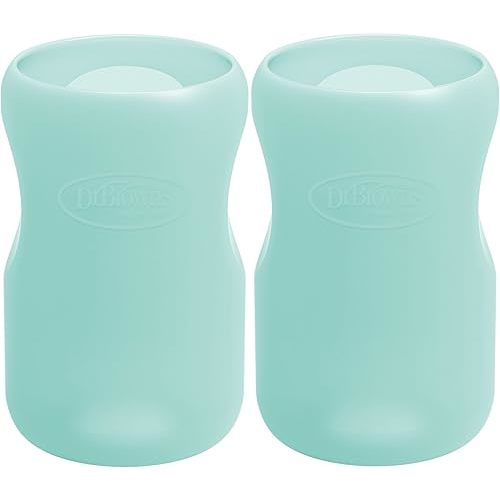 Dr. Brown’s Natural Flow® Options+™ Glass Baby Bottle Sleeves, 100% Silicone, 9 oz, Wide-Neck, Mint (Pack of 2)