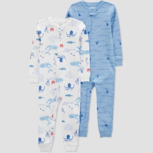Carter's Just One You®️ Toddler Boys' 2pk Snug Fit Footed Pajama, Color: White | Blue, Size: 18M