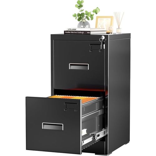 INTERGREAT 2 Drawers File Cabinet with Lock, 18" D Vertical Filing Cabinet for Home Office, Metal Black File Cabinet for Hanging Letter/F4/A4/Legal Size Folders, Easy Assemble