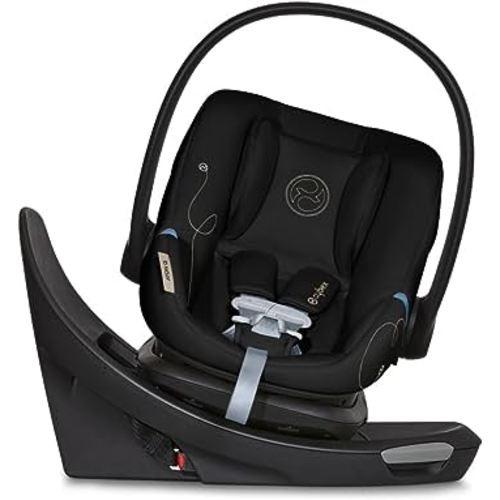 Cybex Aton G Swivel Infant Car Seat with 180-Degree Rotate, Linear Side-Impact Protection, 11-Position Headrest, SensorSafe & Safelock Base, Moon Black