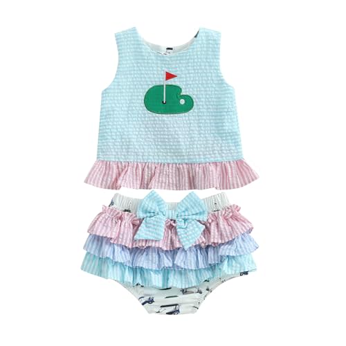 WZTYYDS Toddler Baby Girl Golf Outfit 6 9 12 18 24 Months Summer Clothes Sleeveless Ruffle Tank Tops + Tutu Shorts Sets