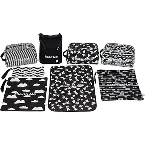 Easy Baby - Diaper, Bottle, and Supplies - Organizer Pouches and Changing Pad - Change, Feed, Dress, and Clean Me (8 Pack Brooklyn) | Organizing Packing Tote Cubes for Baby Items