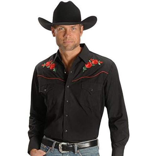 ELY CATTLEMAN Men's Long Sleeve Western Shirt with Rose Embroidery