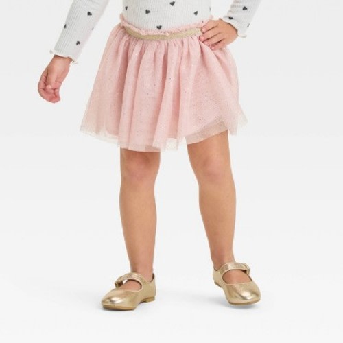 Toddler Girls' Glitter Tutu Skirt - Cat & Jack™ Pink 12M: Adjustable Waistband, Mesh, Shapes Pattern