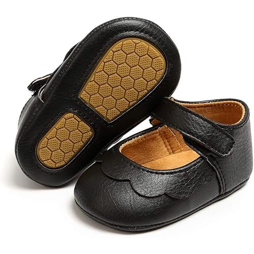 Antheron Baby Girls Mary Jane Flats with Bowknot Non-Slip Toddler First Walkers Princess Dress Shoes