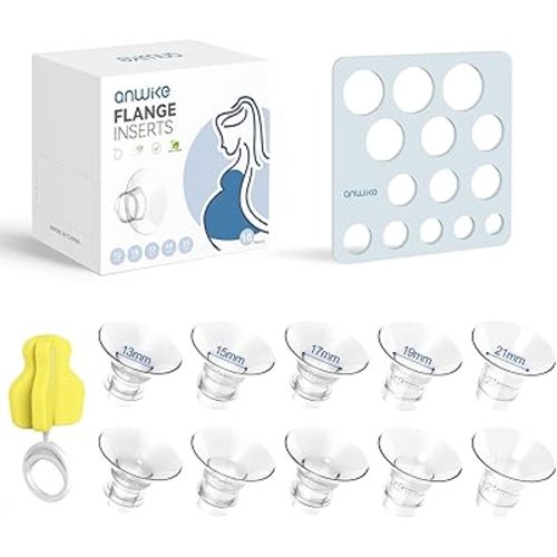 10PCS Flange Sizing Kit, Silicone Flange Inserts 13/15/17/19/21mm &Nipple Ruler&Cleaning Brush 24mm Flange/Shield, Compatible with Momcozy S9/S9pro/S10/S12/S12pro /Medela/Elvie