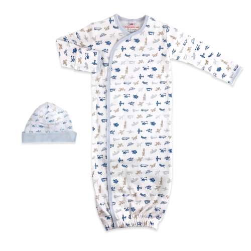 airplanes organic cotton magnetic open bottom gown + hat set – Magnetic Me