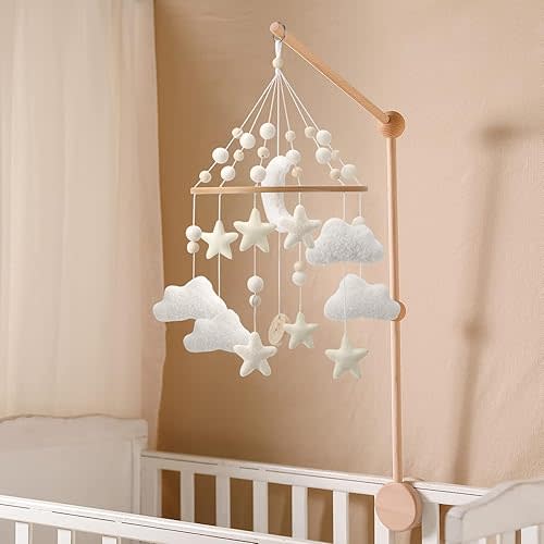 Cloud Mobile for Crib - A Handmade Gender Neutral Cloud Crib Mobile with Moon and Stars