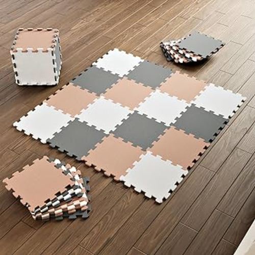 Baby Play Mats for Floor - Non-Toxic Kids Play Mat Jigsaw Foam Puzzle Interlocking Floor Mats 25 Piece Interlocking Foam Tiles - Squares Play Mats for Babies and Toddlers - Foam Floor Tiles for Kids
