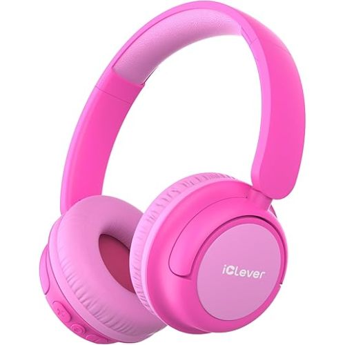 iClever BTH22 Kids Bluetooth Headphones, 60H Play Time, 74/85 dBA Safe Volume, Bluetooth 5.4, USB C, Over Ear Kids Headphones Wireless with Mic AUX Cord for iPad/Tablet/Travel/School (Black/Blue)