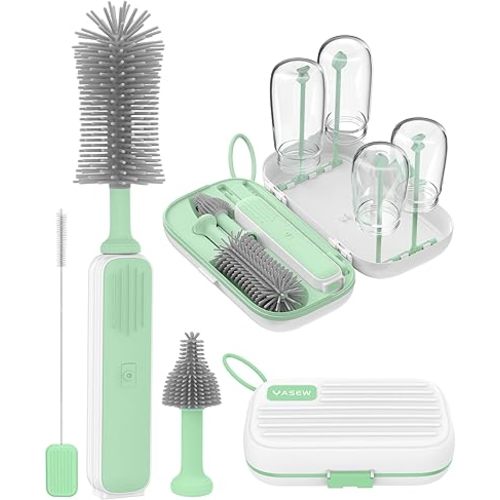 Electric Baby Bottle Brush Cleaner - Baby Bottle Brush Travel Essential, Safe BPA-Free Silicone, One Button 360° Efficient Cleaning, Long-Lasting 2000 mAh Battery, Storage Box for Travel Outdoor