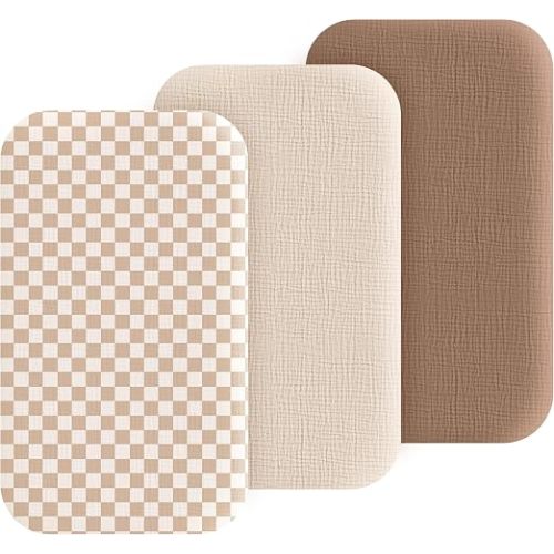 3 Pack Muslin Bassinet Fitted Sheets for Bedside Sleepers | Soft Cotton Baby Sheet Set Compatible with Baby Delight for Boys and Girls, Dream On Me, AMKE and Other Rectangle Mattresses