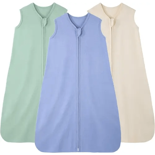 Baby Sleep Sack 6-12 Months, 100% Cotton Sleeping Sack for Newborn and Infant, 3 Pack Baby Wearable Blanket, 0.5 Tog Lightweight Double Zipper Sleep Bag Apricot